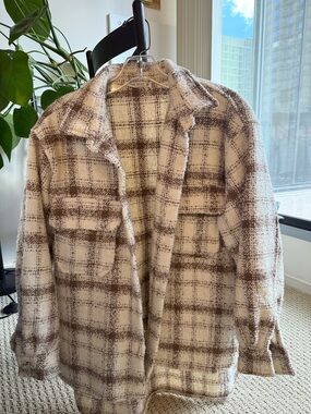 12th Tribe Cream and Brown Plaid Jacket